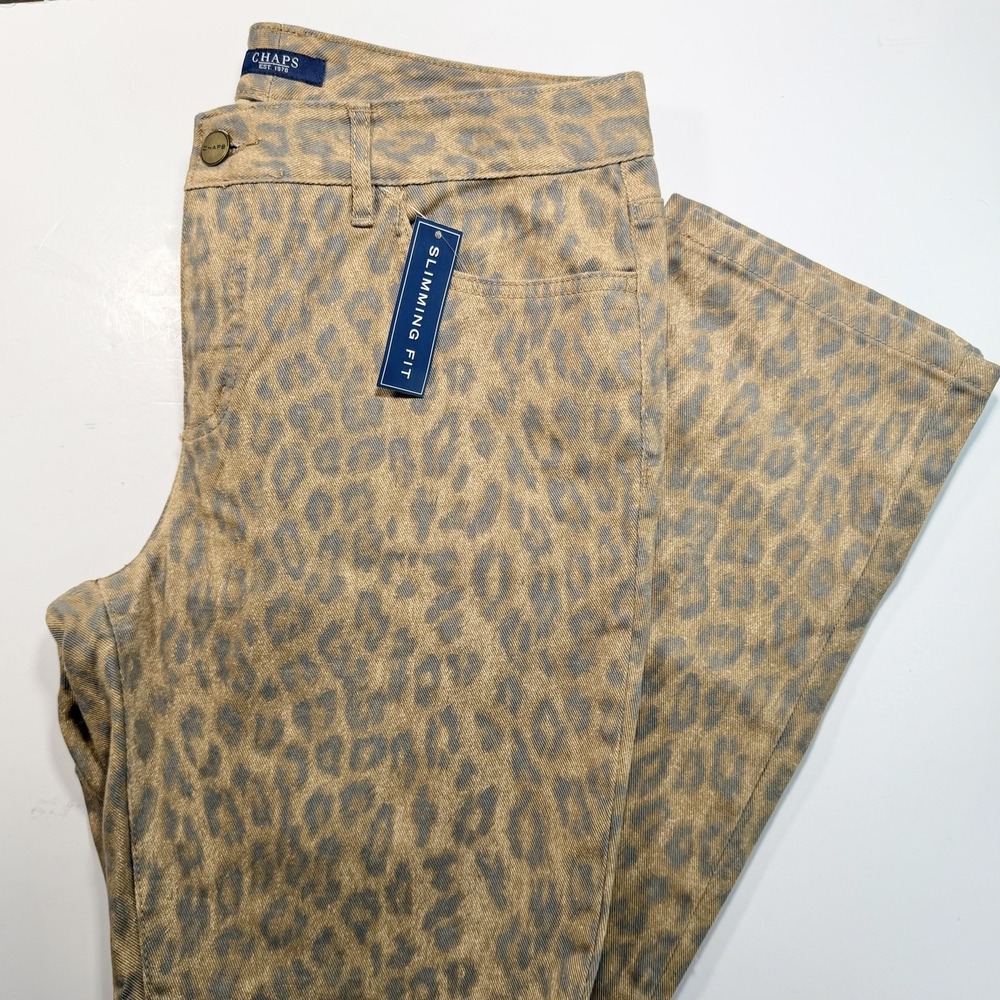 CHAPS Women's NWT Slimming Fit Straight Leg Cheetah Print Jeans 10 Denim Animal - Picture 10 of 11